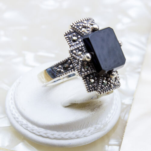 Black Onyx with Marcasite on 925 Sterling Silver Ring
