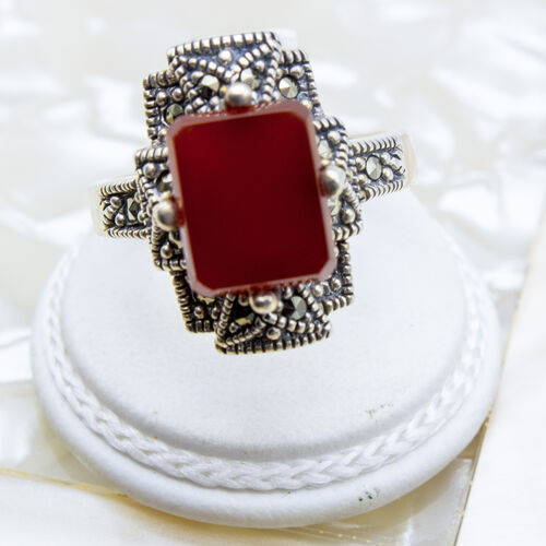 Brown Agate with Marcasite on 925 Sterling Silver