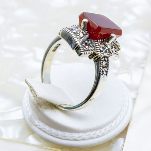 Brown Agate with Marcasite on 925 Sterling Silver