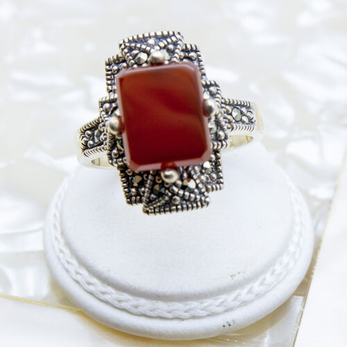 Brown Agate with Marcasite on 925 Sterling Silver