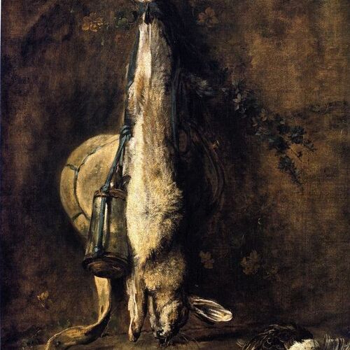 Wild Rabbit with Game Bag, Powder Flask, Thrush and Lark