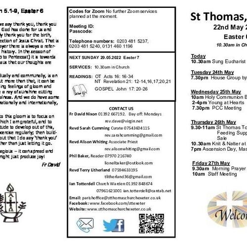 Pew Sheet | The Parish of St Thomas, Exeter