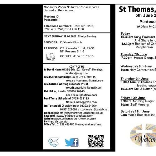 Pew Sheet | The Parish of St Thomas, Exeter