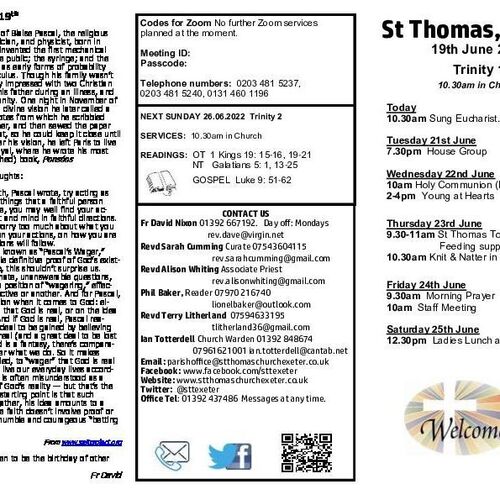 Pew Sheet | The Parish of St Thomas, Exeter
