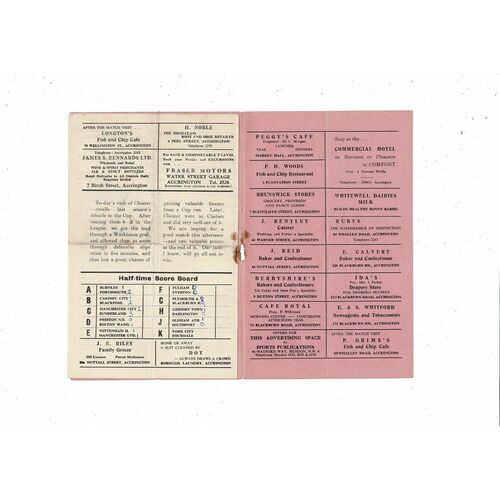 1952/53 Accrington Stanley v Chester Football Programme November 1st