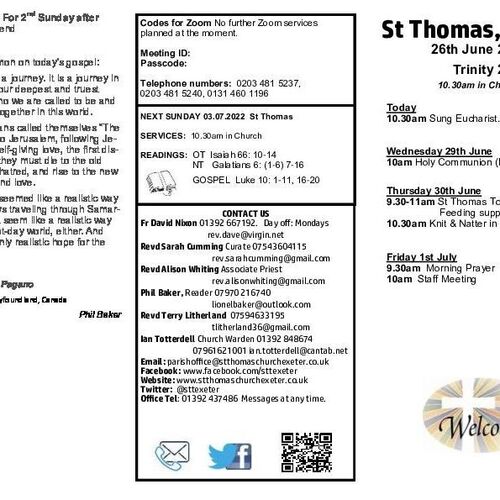 Pew Sheet | The Parish of St Thomas, Exeter