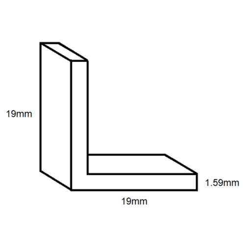 Aluminium Equal Angle- 19mm x 19mm x 1.59mm- Length 4000mm