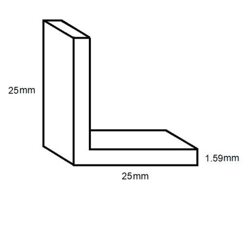 Aluminium Equal Angle- 25mm x 25mm x 1.59mm- Length 3150mm