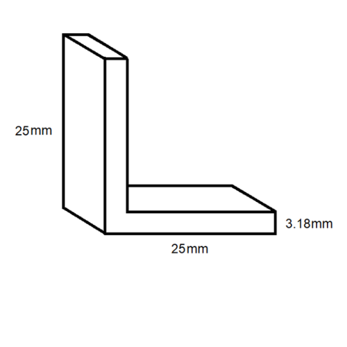Aluminium Equal Angle- 25mm x 25mm x 3.18mm- Length 4000mm