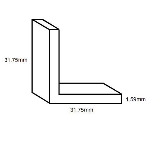 Aluminium Equal Angle- 31.75mm x 31.75mm x 1.59mm- Length 3100mm