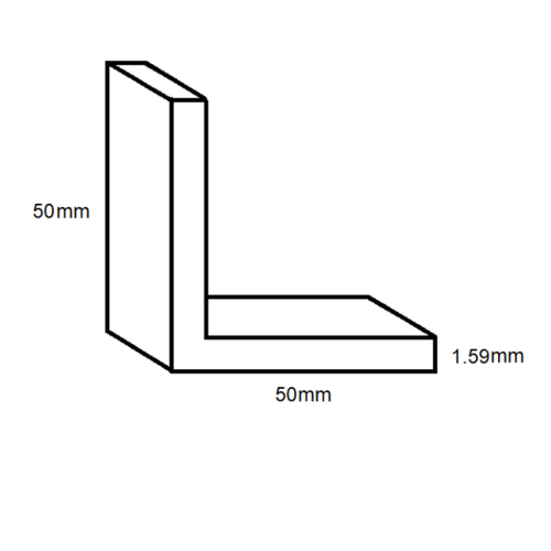 Aluminium Equal Angle- 50mm x 50mm x 1.59mm- Length 5000mm