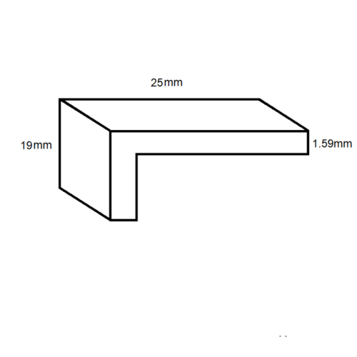 Aluminium Unequal Angle- 25mm x 19mm x 1.59mm- Length 3150mm