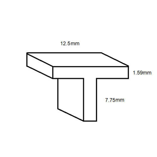 Aluminium T Section- 12.5mm x 7.75mm- Length 3150mm