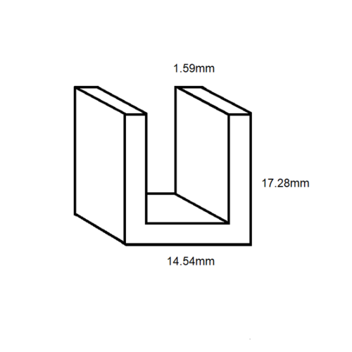 Aluminium U Channel (11.50mm internal)- 17.28mm x 14.54mm x 1.52mm- Length 3150mm