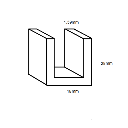 Aluminium U Channel (14.8mm internal)- 28mm x 18mm x 1.6mm- Length 4050mm