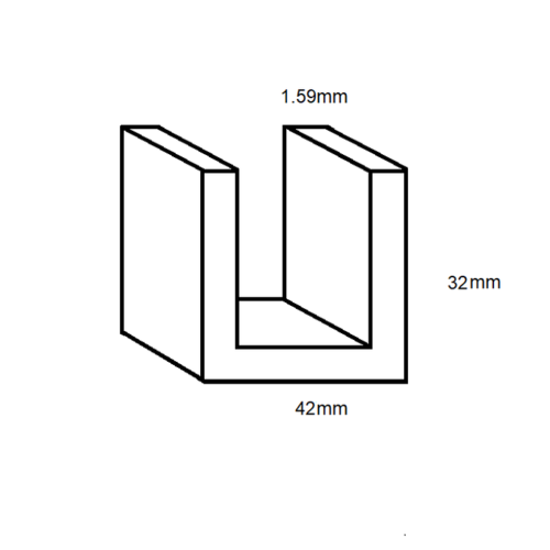 Aluminium U Channel (38mm internal)- 42mm x 32mm x 2mm- Length 4100mm