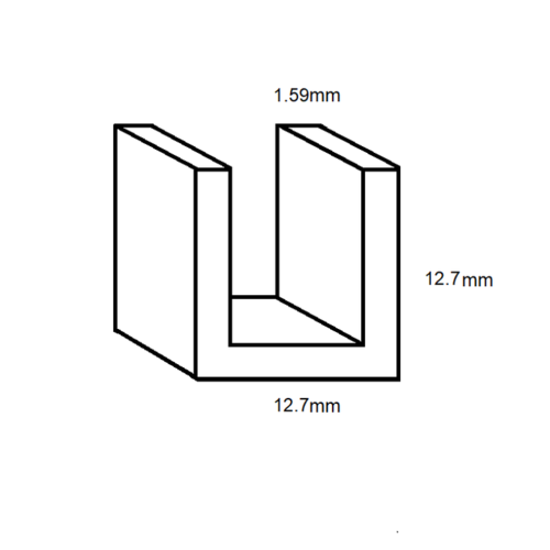 Aluminium U Channel (6.3mm internal)- 12.7mm x 12.7mm x 3.18mm- Length 4050mm