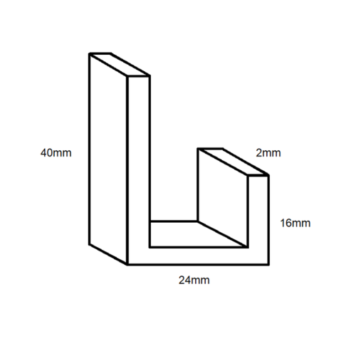 Aluminium 18mm J Channels- 40mm x 24mm x 16mm- Length 3150mm