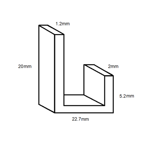 Aluminium 18mm J Channels- 20mm x 22.7mm x 5.2mm- Length 2600mm