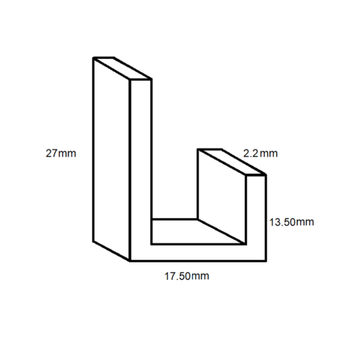 Aluminium 13mm J Channels- 27mm x 17.5mm x 13.5mm- Length 3600mm