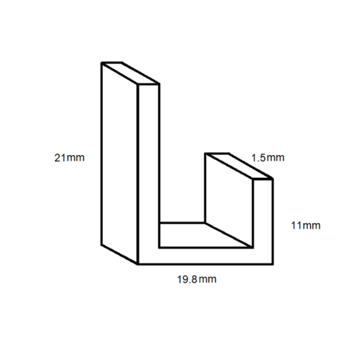 Aluminium 15mm J Channels- 21mm x 19.8mm x 11mm- Length 3600mm