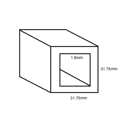 Aluminium Square Box Section- 31.75mm x 1.6mm- Length 4000mm