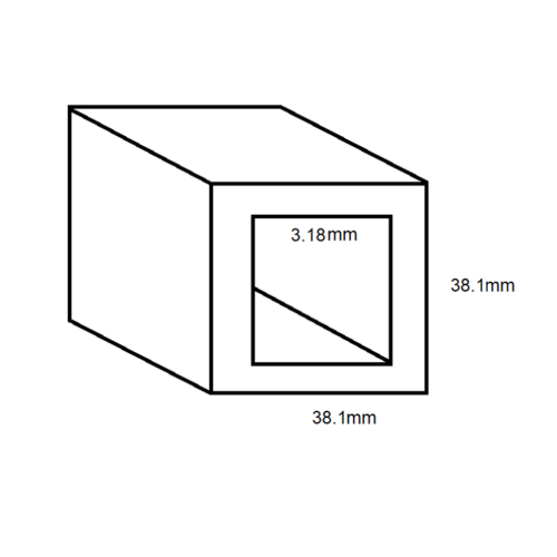 Aluminium Square Box Section- 38.1mm x 3.18mm- Length 4000mm