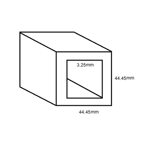 Aluminium Square Box Section- 44.45mm x 3.25mm- Length 4000mm