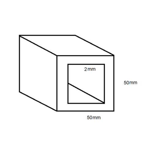 Aluminium Square Box Section- 50mm x 2mm- Length 4000mm