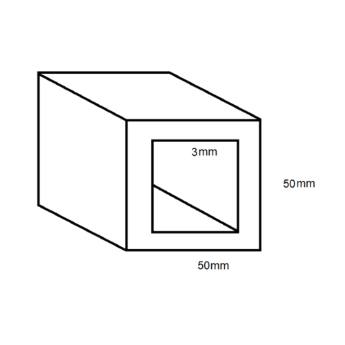Aluminium Square Box Section- 50mm x 3mm- Length 4000mm