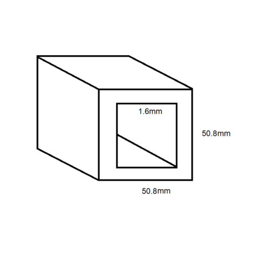 Aluminium Square Box Section- 50.8mm x 1.6mm- Length 4000mm