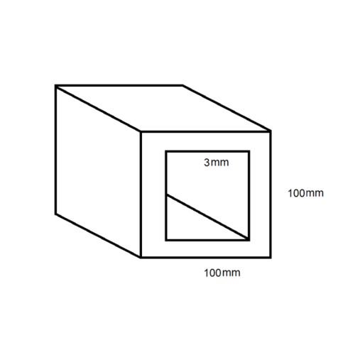 Aluminium Square Box Section- 100mm x 3mm- Length 4000mm
