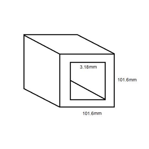 Aluminium Square Box Section- 101.6mm x 3.18mm- Length 4000mm