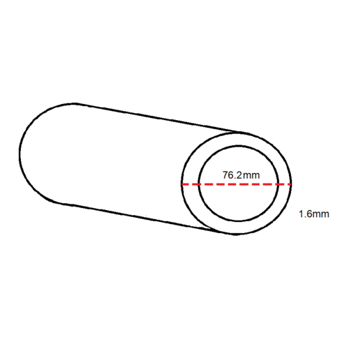 Aluminium Round Tube- 76.2mm x 1.6mm- Length 4000mm
