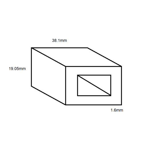 Aluminium Rectangular Box Section- 38.1mm x 19.05mm x 1.6mm- Length  4000mm