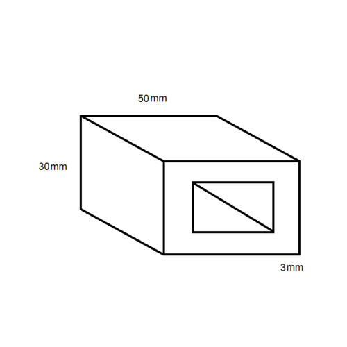 Aluminium Rectangular Box Section- 50mm x 30mm x 3mm- Length 4000mm