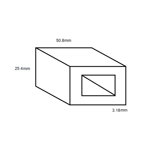 Aluminium Rectangular Box Section- 50.8mm x 25.4mm x 3.18mm- Length 4000mm
