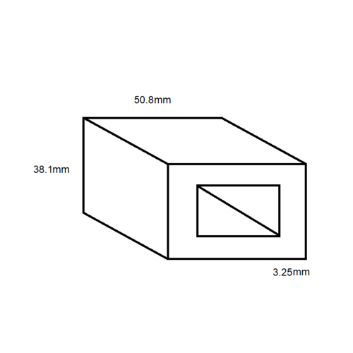 Aluminium Rectangular Box Section- 50.8mm x 38.1mm x 3.25mm- Length 4000mm