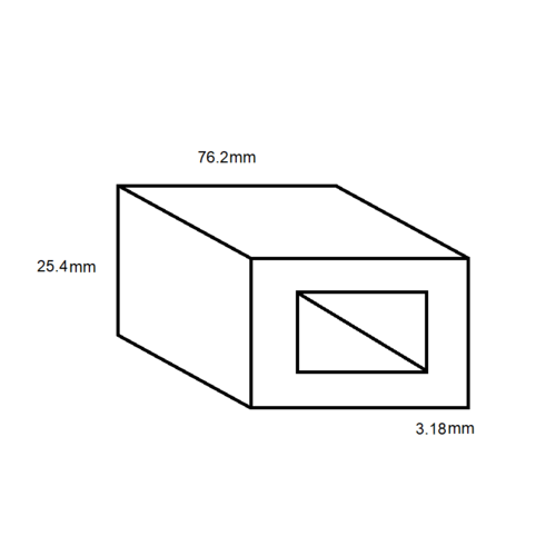 Aluminium Rectangular Box Section- 76.2mm x 25.4mm x 3.18mm- Length 4000mm