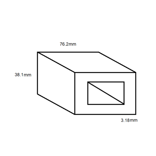 Aluminium Rectangular Box Section- 76.2mm x 38.1mm x 3.18mm- Length 4000mm