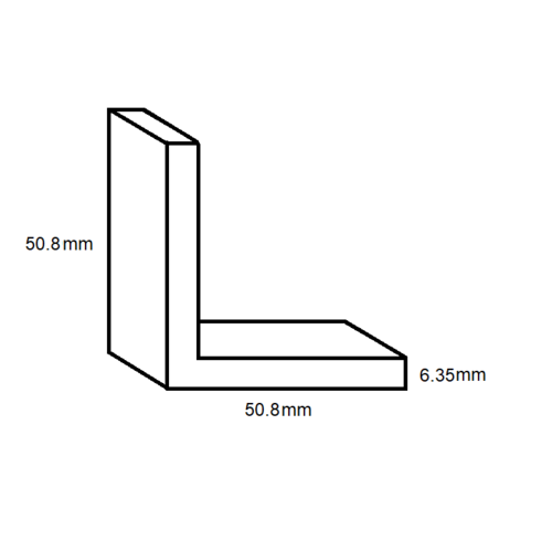 Aluminium Equal Angle- 50.8mm x 50.8mm x 6.35mm- Length 4000mm