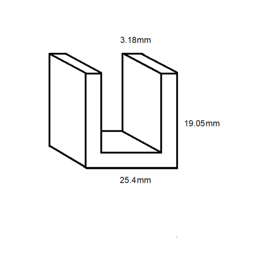 Aluminium U Channel (19.04mm internal)- 25.4mm x 19.05mm x 3.18mm- Length 3050mm
