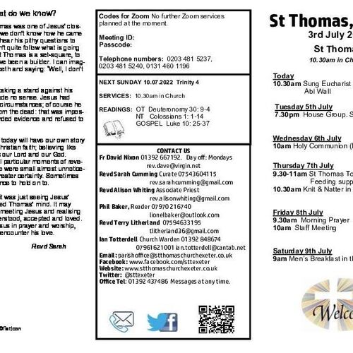 Pew Sheet | The Parish of St Thomas, Exeter