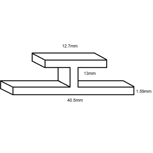 Aluminium 13mm H Section (Division Bar)- Flat 12.7mm face- Length 3600mm