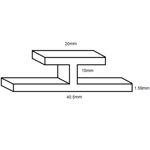 Aluminium 15mm H Section (Division Bar)- Length 3100mm