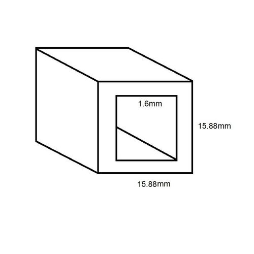 Aluminium Square Box Section- 15.88mm x 1.8mm- Length 4000mm