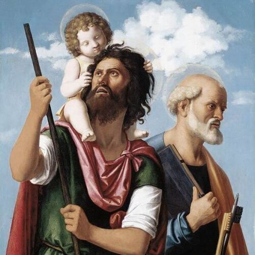 St Christopher with the Infant Christ and St Peter