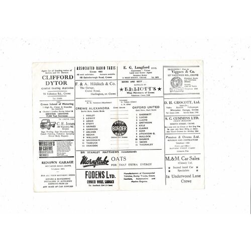 Crewe Alexandra v Oxford United Friendly Football Programme 1967/68