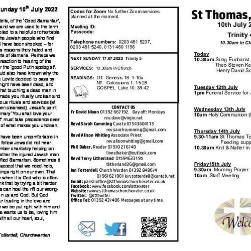 Pew Sheet | The Parish of St Thomas, Exeter
