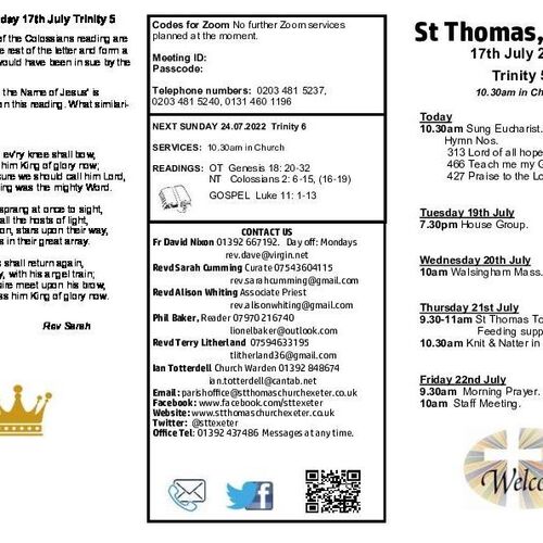 Pew Sheet | The Parish of St Thomas, Exeter